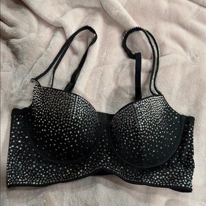 Victoria's Secret Black Rhinestone Longline Bra